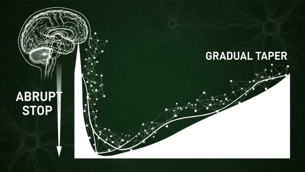 Visual comparison of stopping medication abruptly versus gradually tapering safely